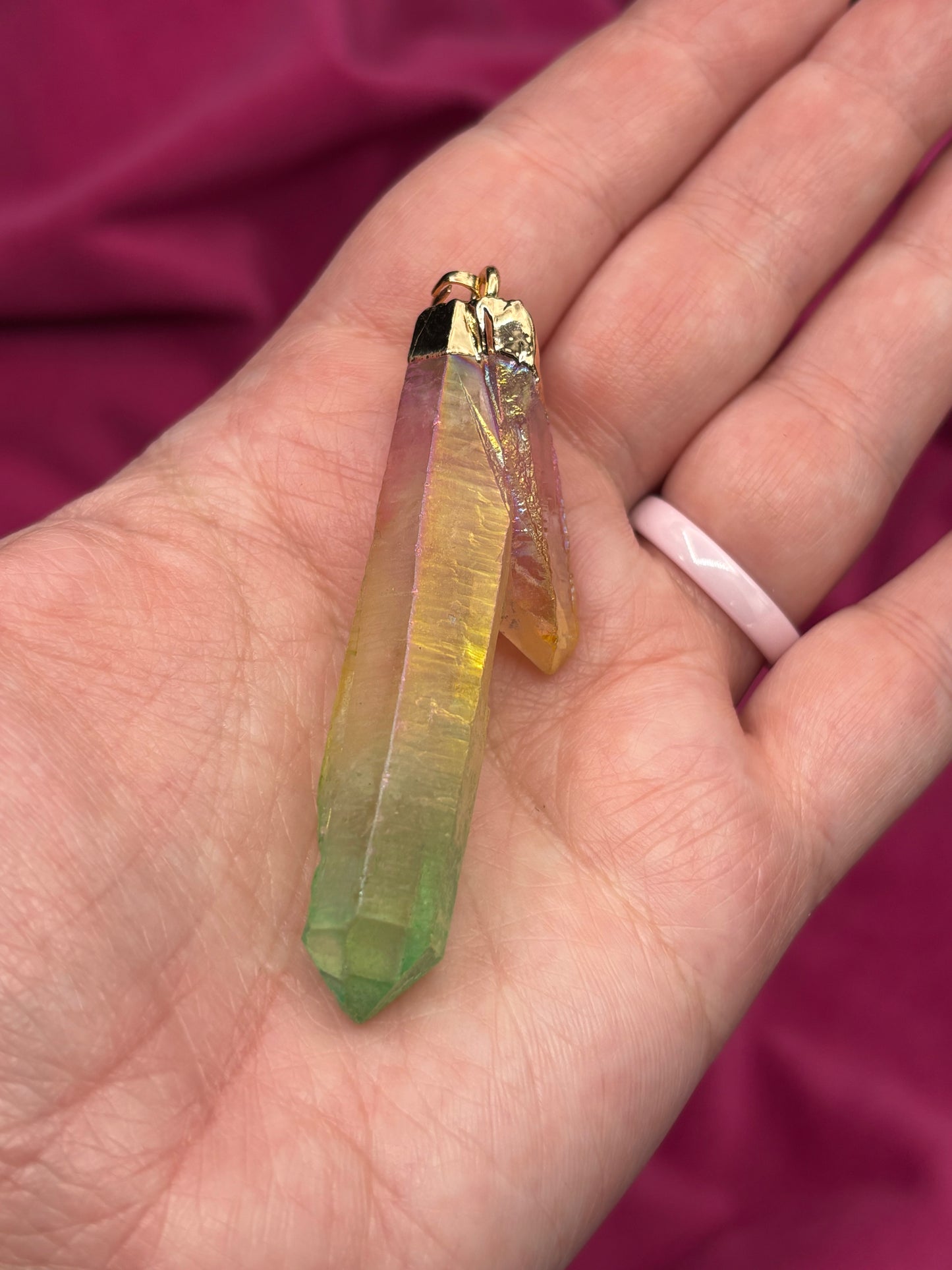 Pastel Electroplate Natural Quartz Crystal Pendants