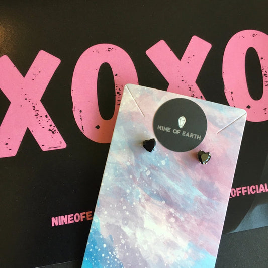 Black Studded Heart Earrings - Nine of Earth