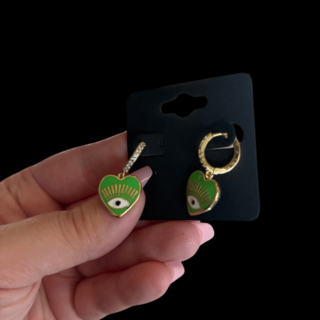 Evil Eye Heart Earrings - Nine of Earth