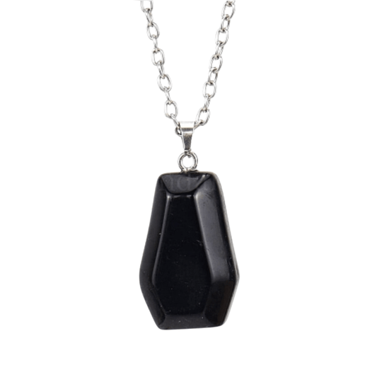 Obsidian Coffin Pendant Necklace - Nine of Earth
