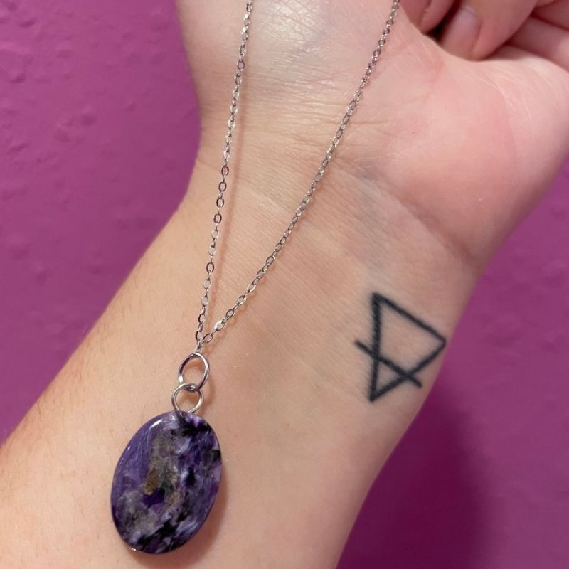 Rare Charoite Oval Necklace - Nine of Earth