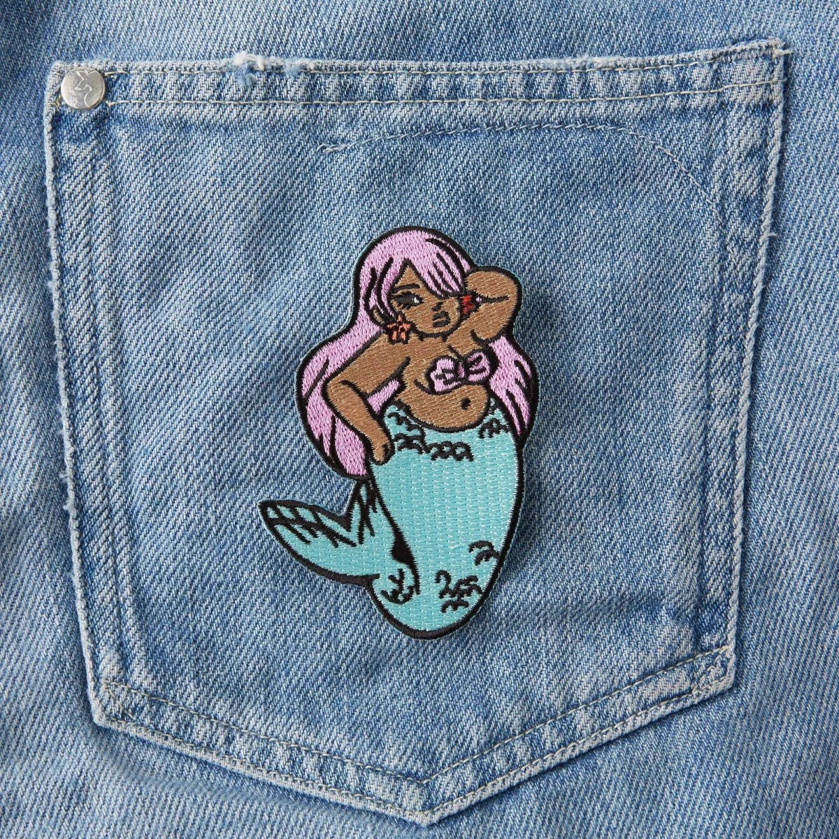 Chubby Mermaid Embroidered Iron On Patch by Punky Pins - Nine of Earth