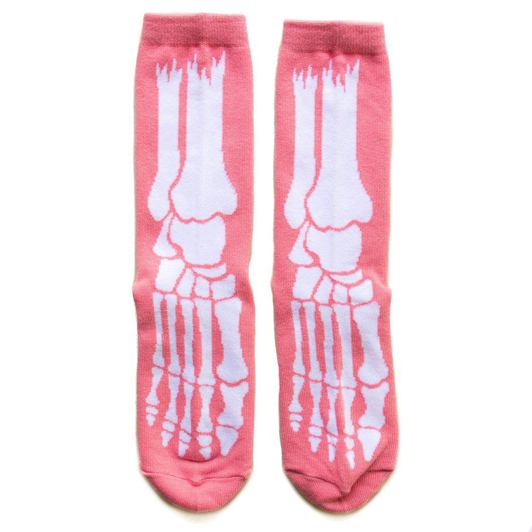 Ectogasm - Pastel Goth Pink Skeleton Foot Bones Unisex Crew Socks - Nine of Earth
